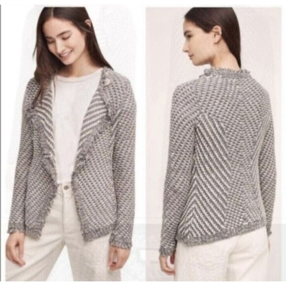 Anthropologie Tipperary Tweed Jacket Cardigan Grey Size Small - Picture 1 of 9